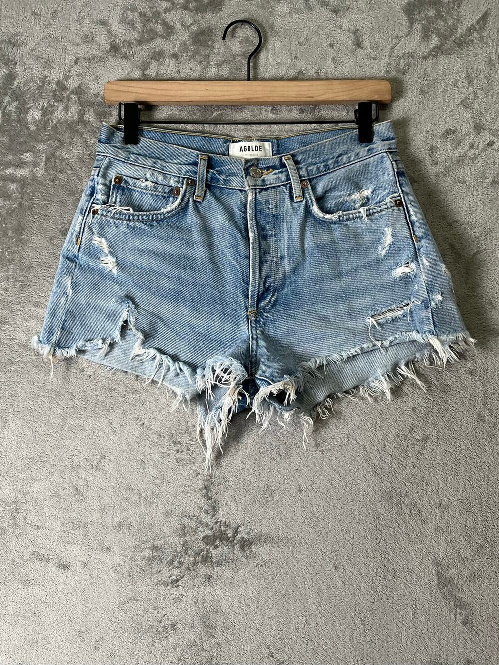AGOLDE Parker Distressed Cutoff High Rise Denim Shorts Light Wash Size 25